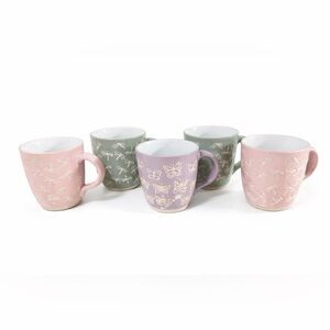 Set of 5 Ceramic Mugs Pastel Colors Butterflies & Dragonflies